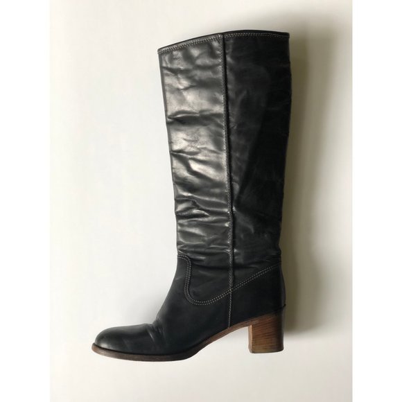 Black Coach Tall Leather Boot With Block Heel - Picture 8 of 9
